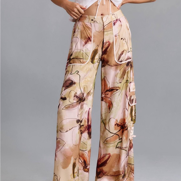 Anthropologie Pants - Anthropologie Floral Wide-Leg Pants in Cream and Brown